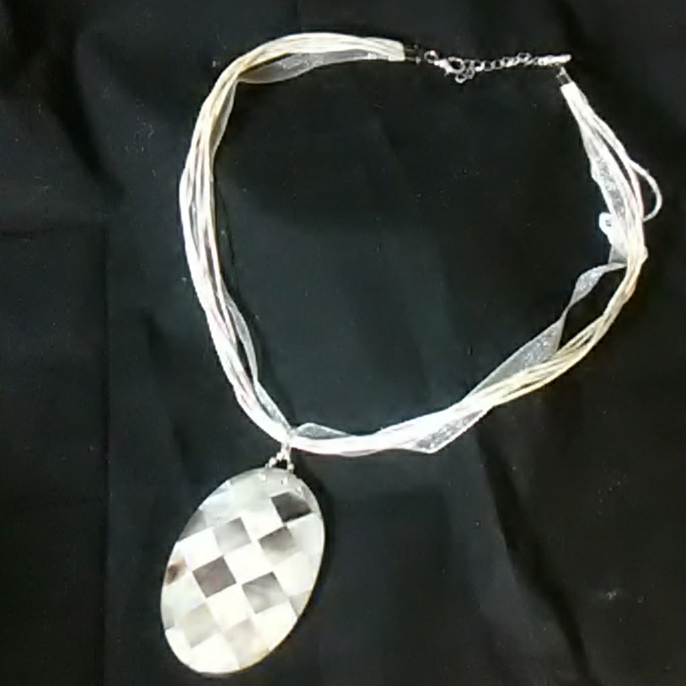 TM Art, MOP inlaid pendant w/multi cord neck